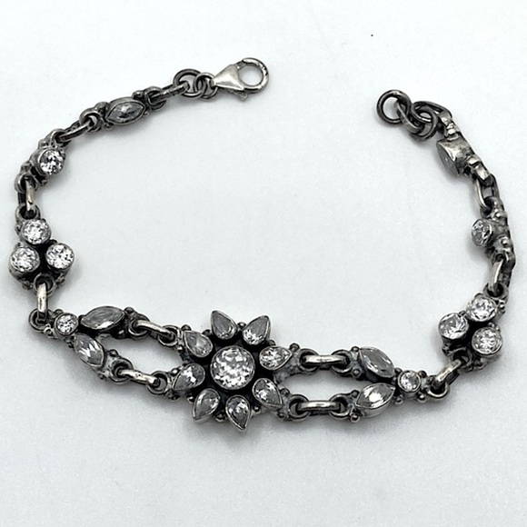 Vtg sterling silver crystal flower floral motif bracelet adjustable 7.2”- 8” - Picture 2 of 8